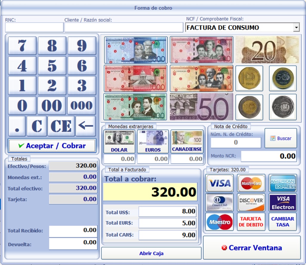 Pantalla de cobros en PointSeller