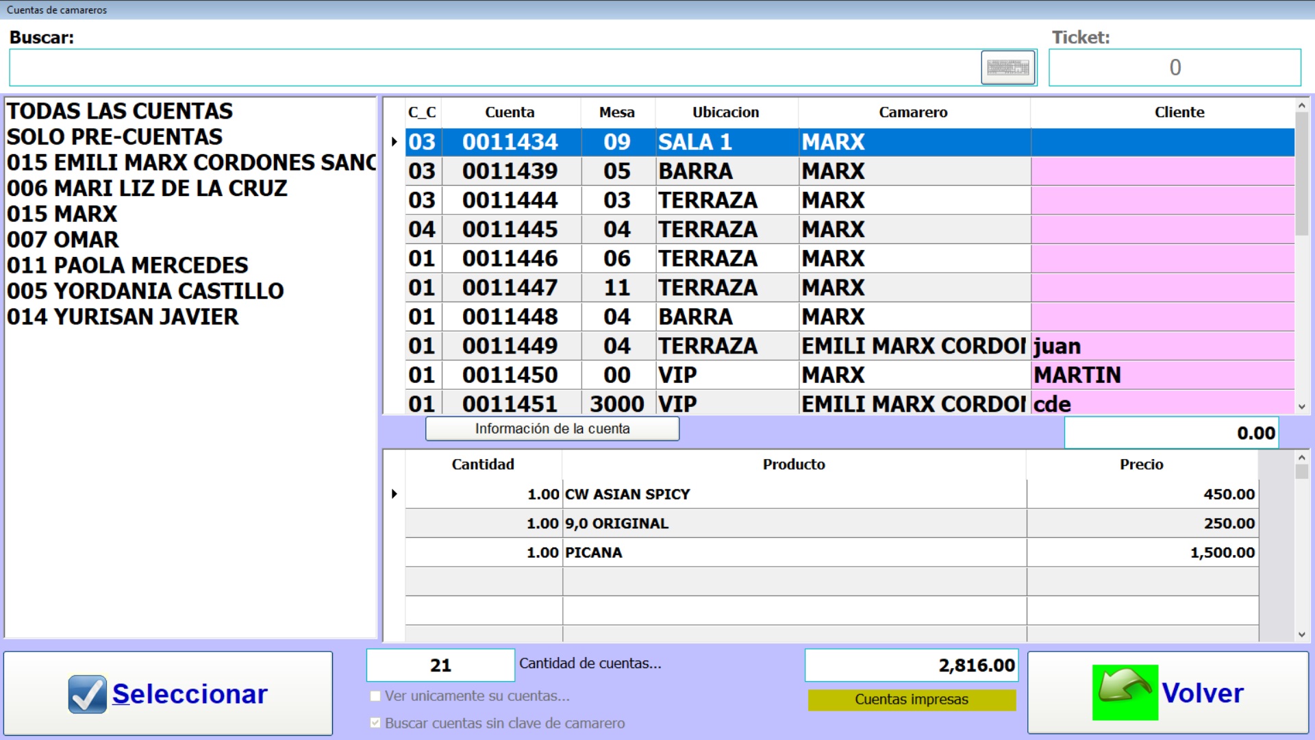 Cuentas abiertas por mesa en PointSeller