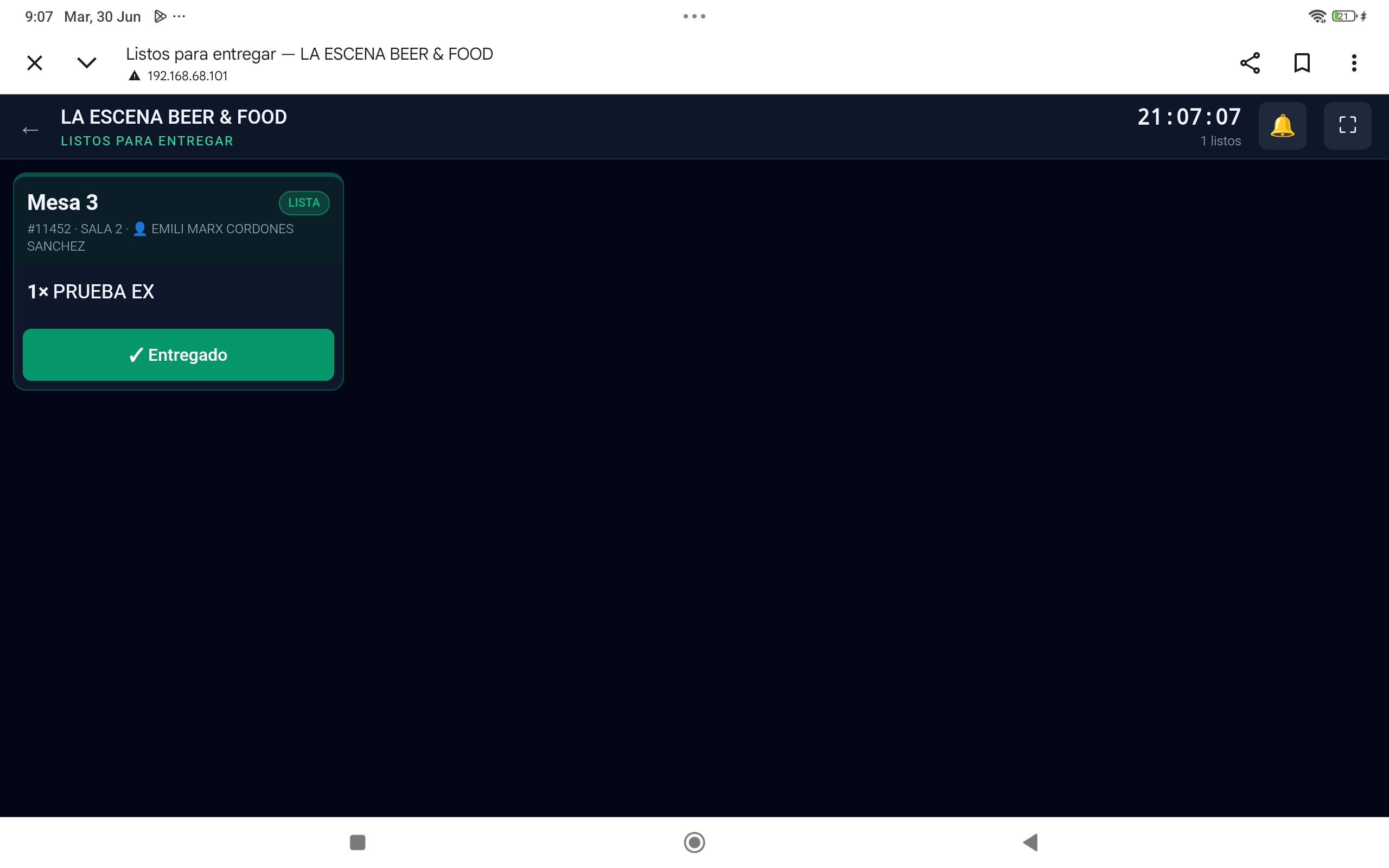 PS Kitchen: monitor de camareros con comandas listas